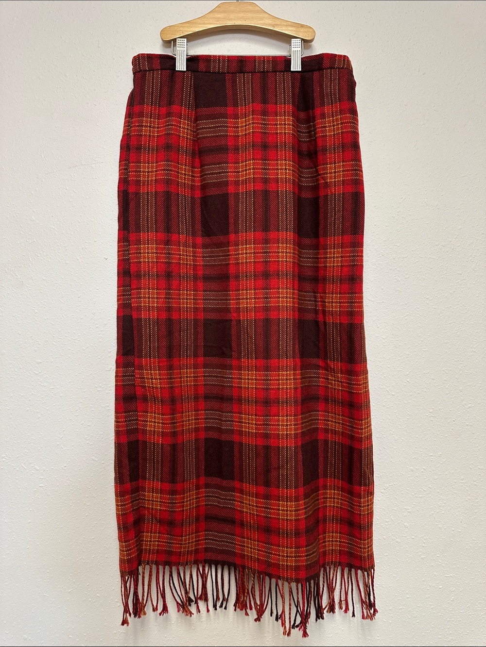 Vintage 90s wool plaid long fringe pencil skirt Requirements
